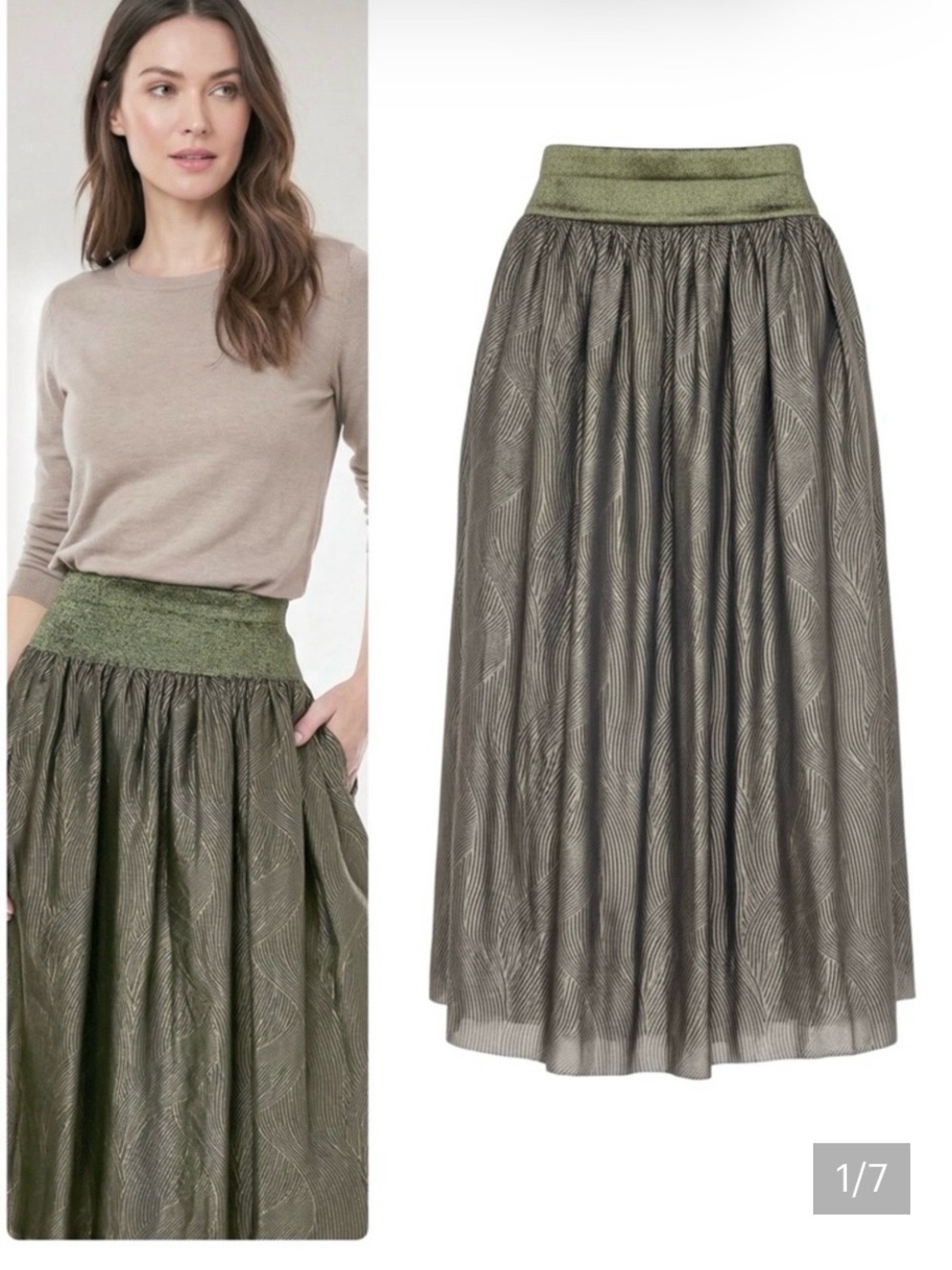 J. McLaughlin Olive Green Textured Midi Skirt